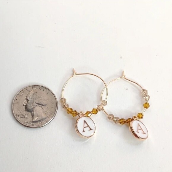 Initial Charm Earrings Gold and White - Picture 9 of 10